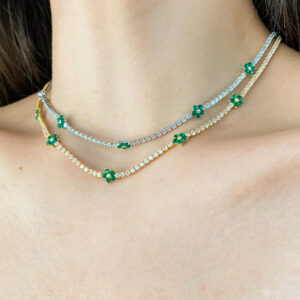 Sterling Silver choker with clear and green Zircon stones.