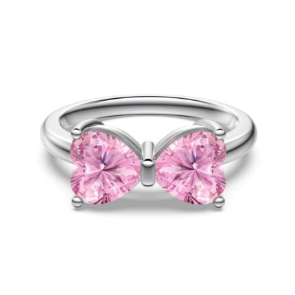 Glembox Bow Silver Ring with pink stone